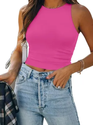 ATHMILE Womens Double Lined Crop Tank Tops Casual Basic Shirts Sleeveless Workout Tops Cute Summer Clothes Teen Girls