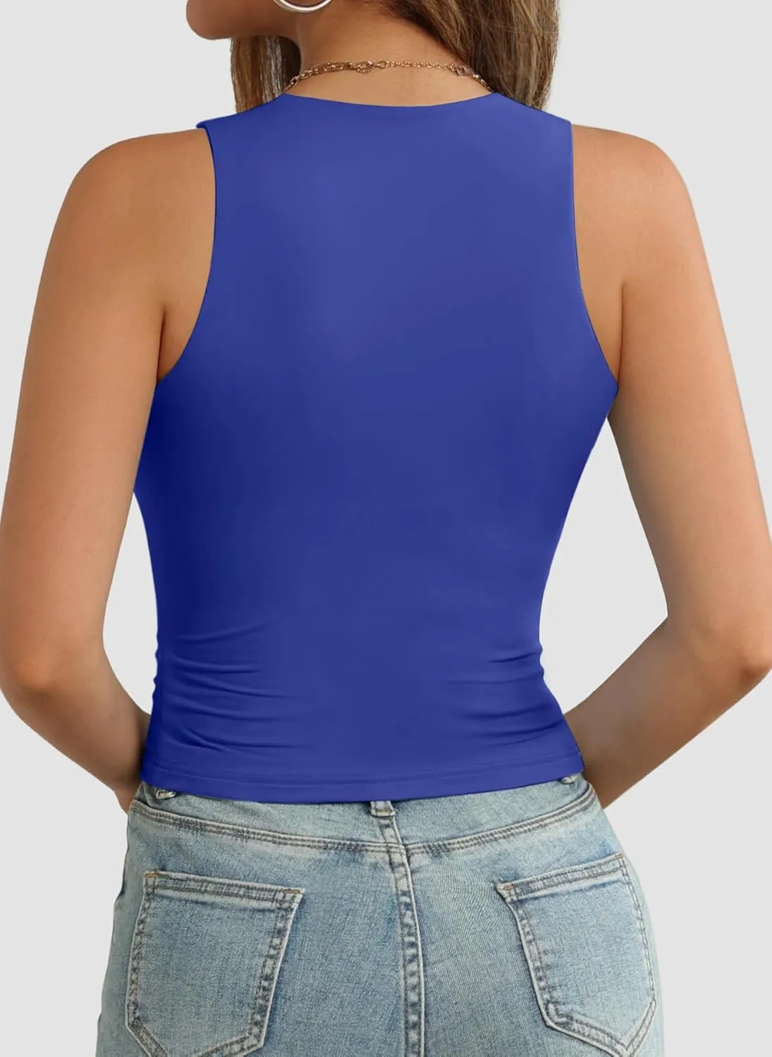 ATHMILE Womens Double Lined Crop Tank Tops Casual Basic Shirts Sleeveless Workout Tops Cute Summer Clothes Teen Girls