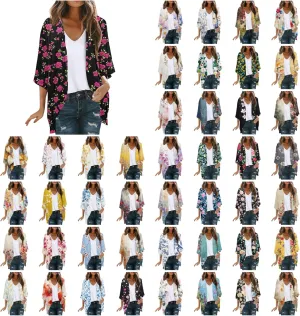 Beach Cover Ups for Women Summer Lightweight Floral Printed Chiffon Cardigan Dressy Casual Vacation Boho Blouses Tops