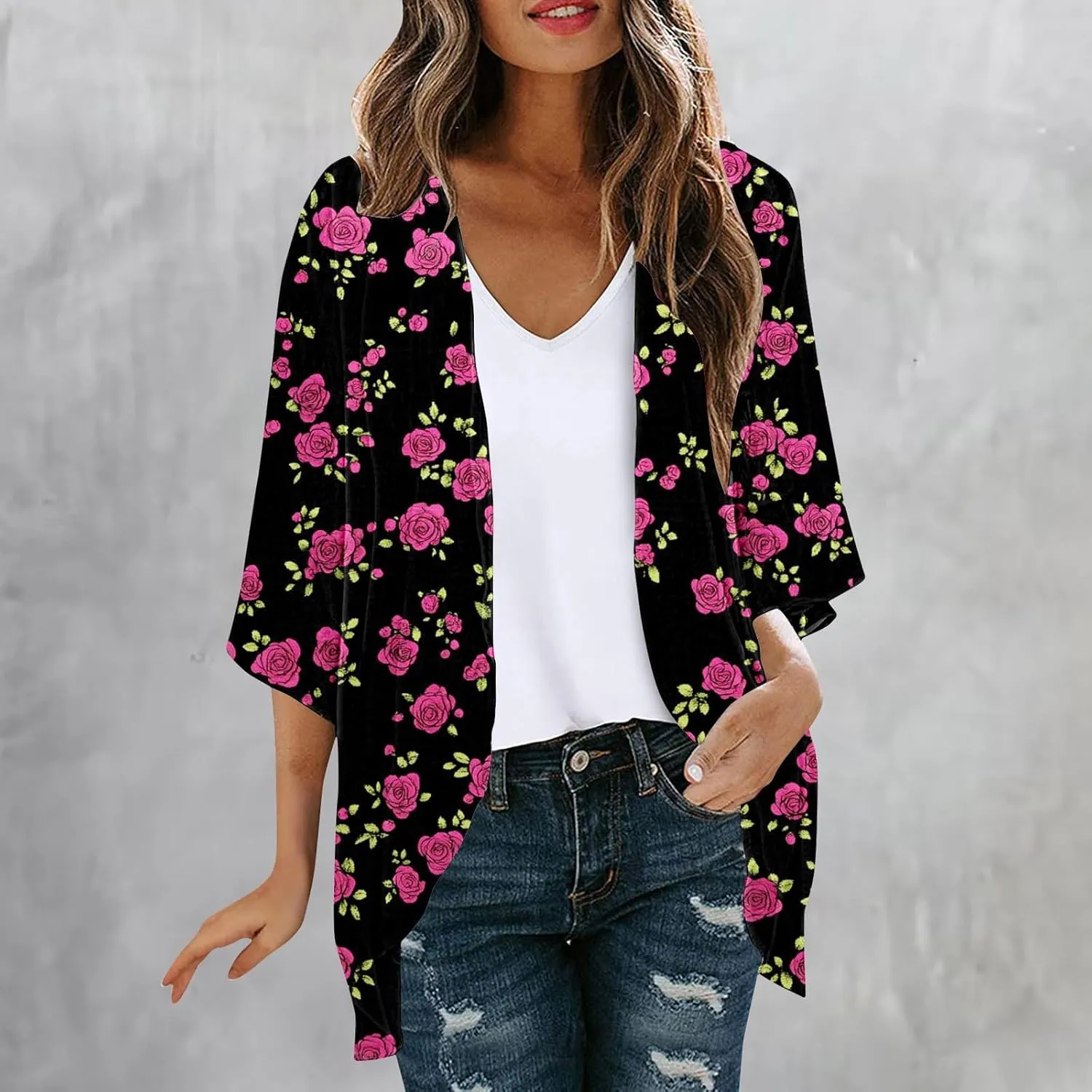 Beach Cover Ups for Women Summer Lightweight Floral Printed Chiffon Cardigan Dressy Casual Vacation Boho Blouses Tops