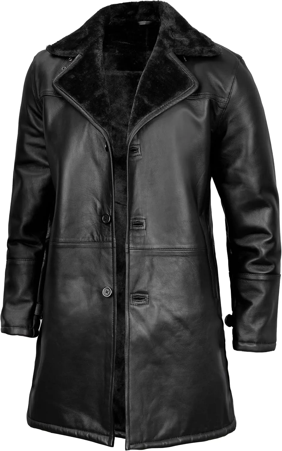 Blingsoul Black Trench Coat Men - Winter Shearling Long Leather Jackets For Men
