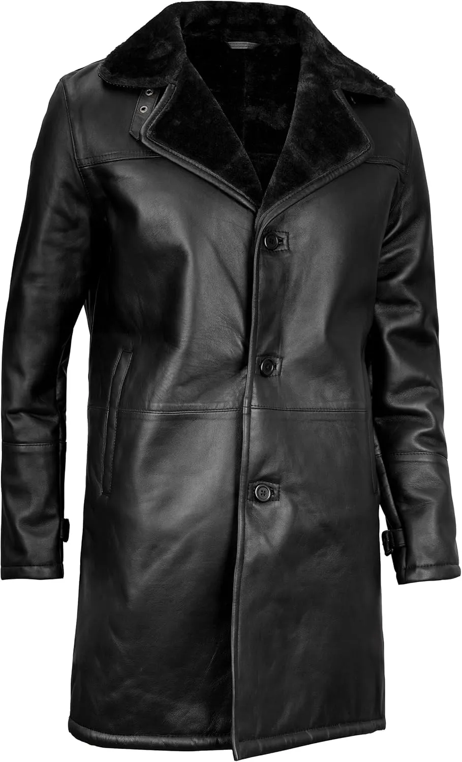 Blingsoul Black Trench Coat Men - Winter Shearling Long Leather Jackets For Men