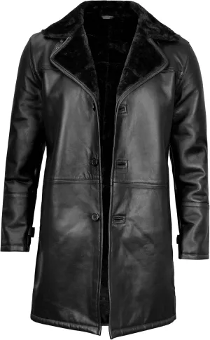 Blingsoul Black Trench Coat Men - Winter Shearling Long Leather Jackets For Men
