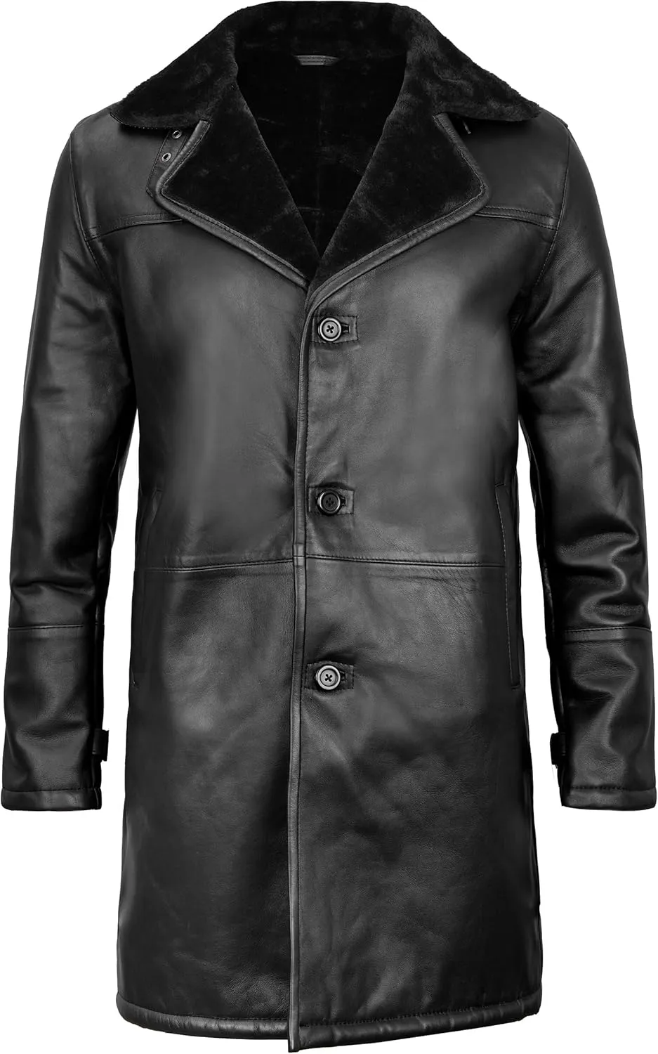 Blingsoul Black Trench Coat Men - Winter Shearling Long Leather Jackets For Men