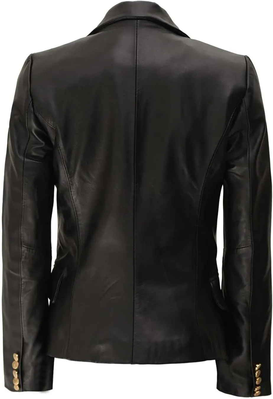 Blingsoul Leather Blazer Jacket Women - Double Breasted Leather Coats For Women