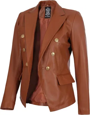 Blingsoul Leather Blazer Jacket Women - Double Breasted Leather Coats For Women