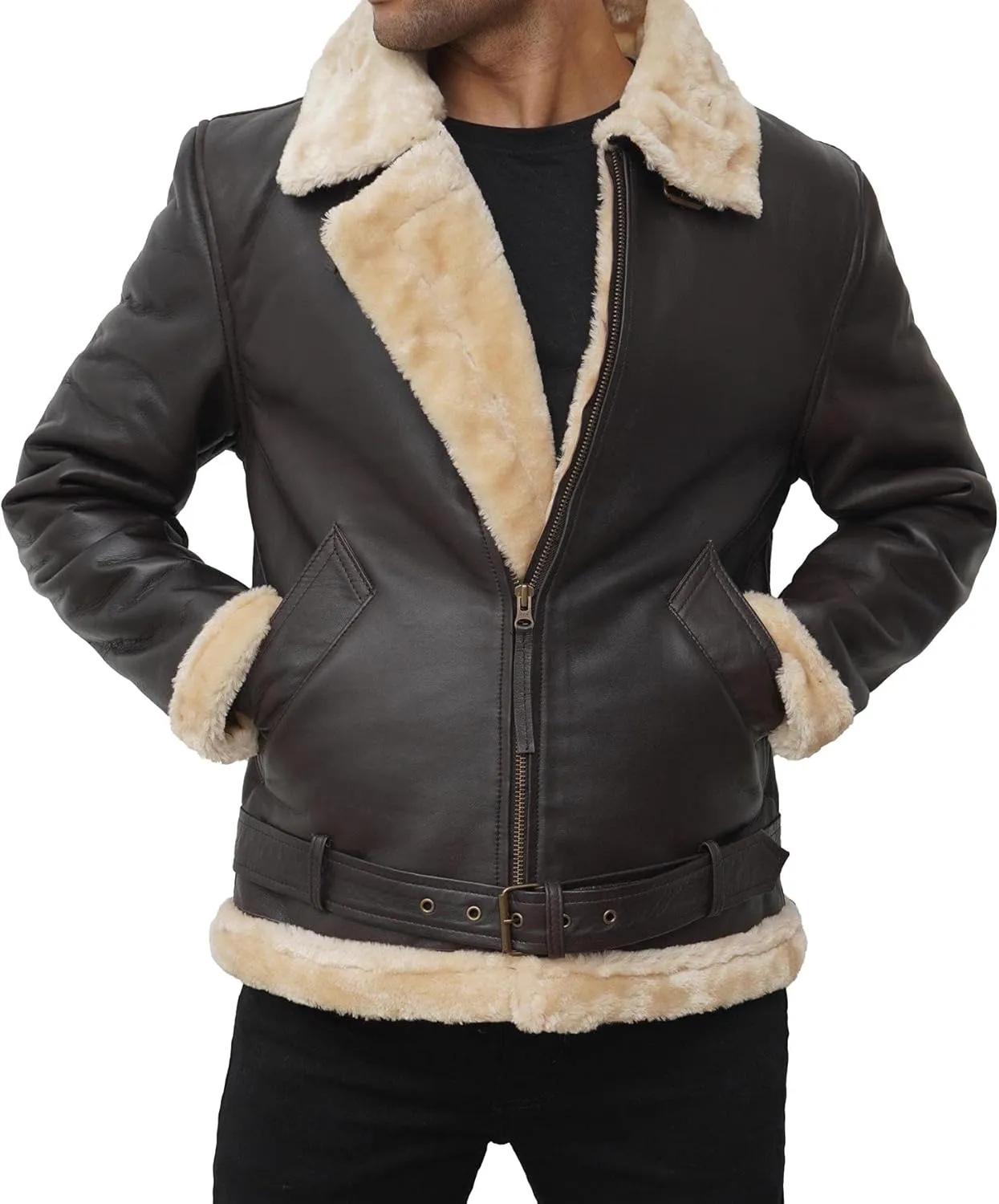 Blingsoul Shearling Leather Jackets for Men - Mens Real Leather Jacket