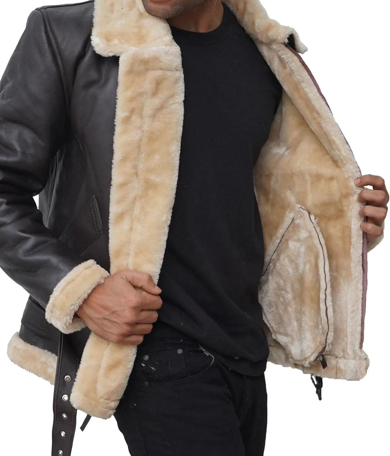Blingsoul Shearling Leather Jackets for Men - Mens Real Leather Jacket