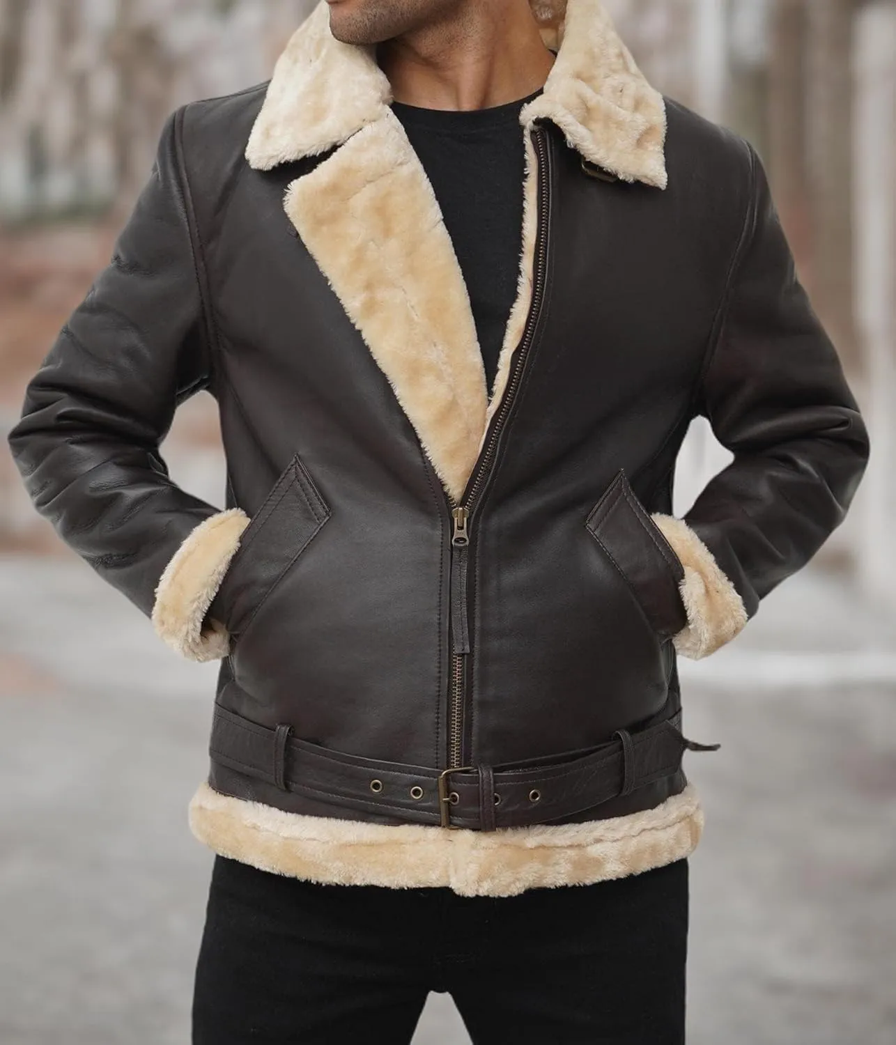 Blingsoul Shearling Leather Jackets for Men - Mens Real Leather Jacket