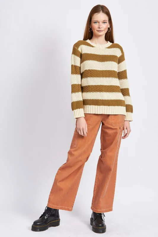Brown Purple Striped & Oversized Sweater