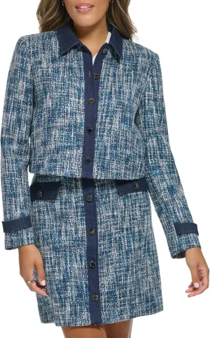 Calvin Klein Womens Tweed Cropped Blazer