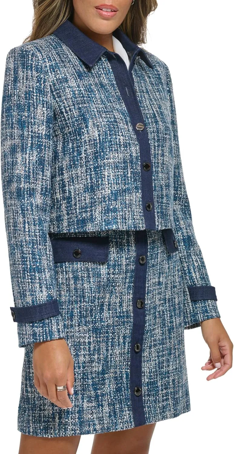 Calvin Klein Womens Tweed Cropped Blazer