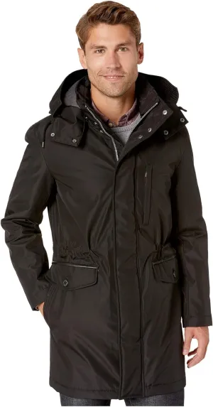 Cole Haan Signature Men's Bonded Nylon Car Coat with Attached Hood