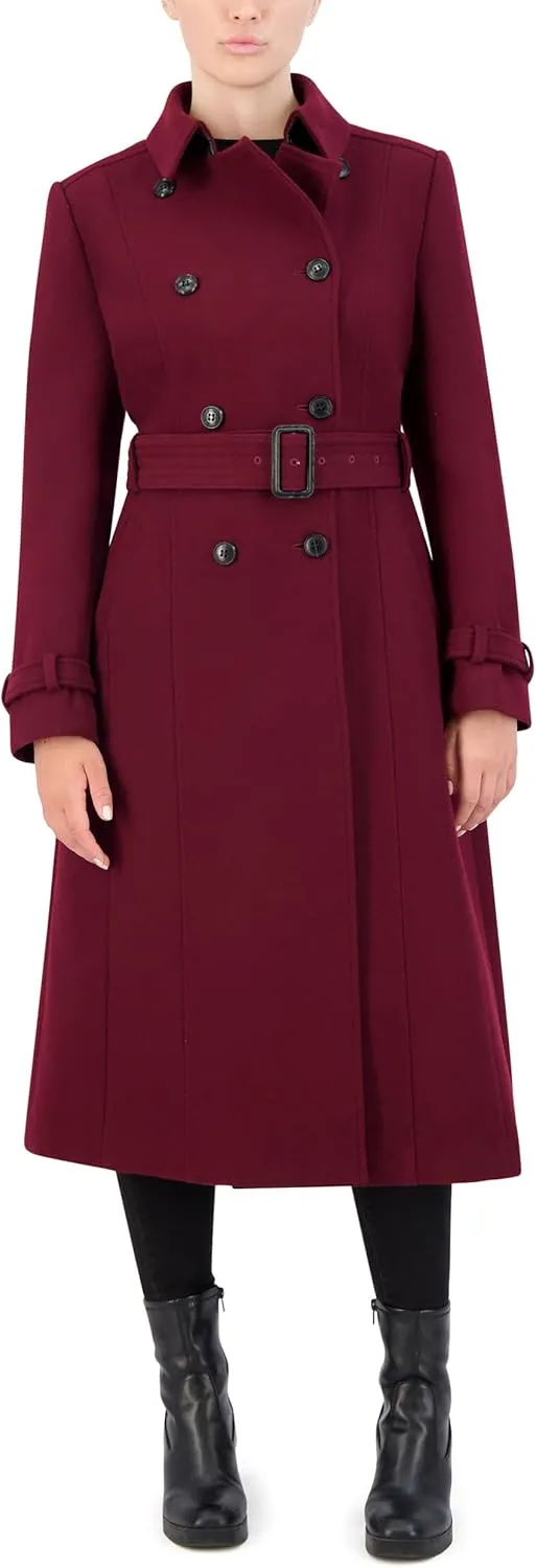 Cole Haan Women's Flared Trench Slick Wool Coat