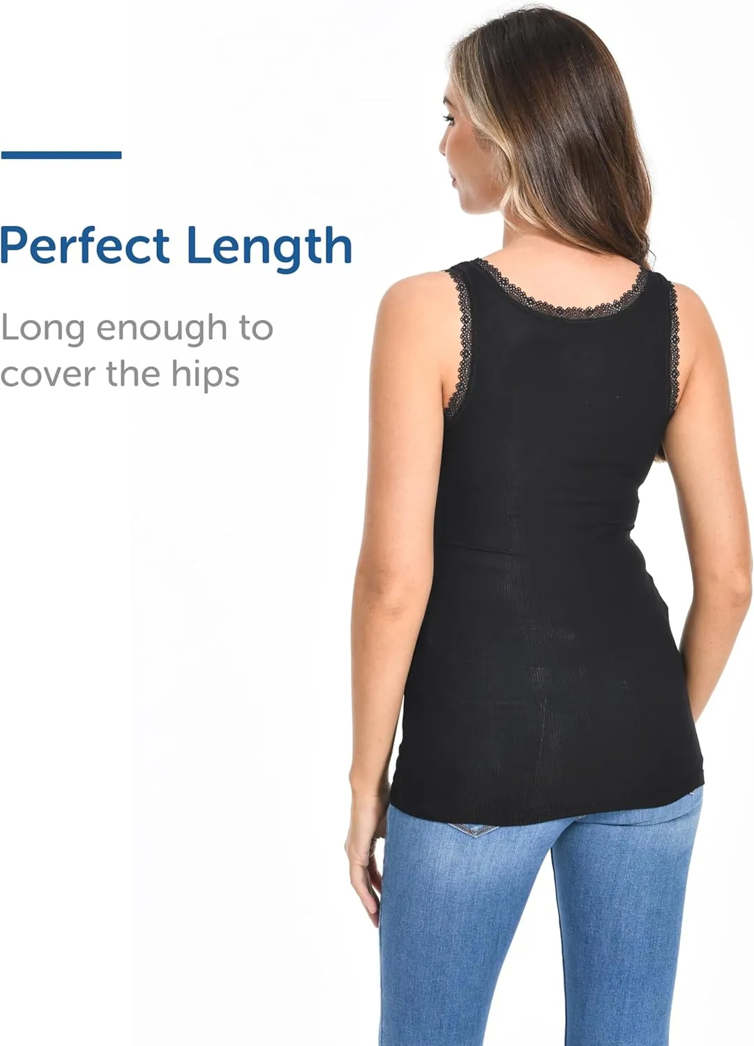 Comfneat Women's 3-Pack Sleepwear Lace Trim Tank Tops Stretchy Undershirts