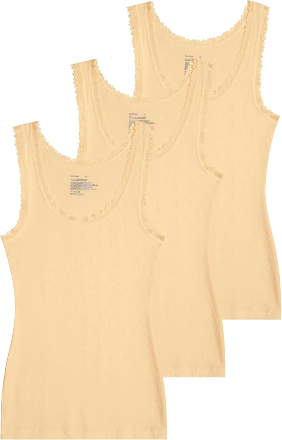 Comfneat Women's 3-Pack Sleepwear Lace Trim Tank Tops Stretchy Undershirts