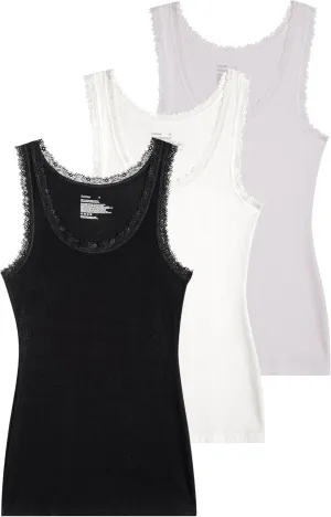 Comfneat Women's 3-Pack Sleepwear Lace Trim Tank Tops Stretchy Undershirts