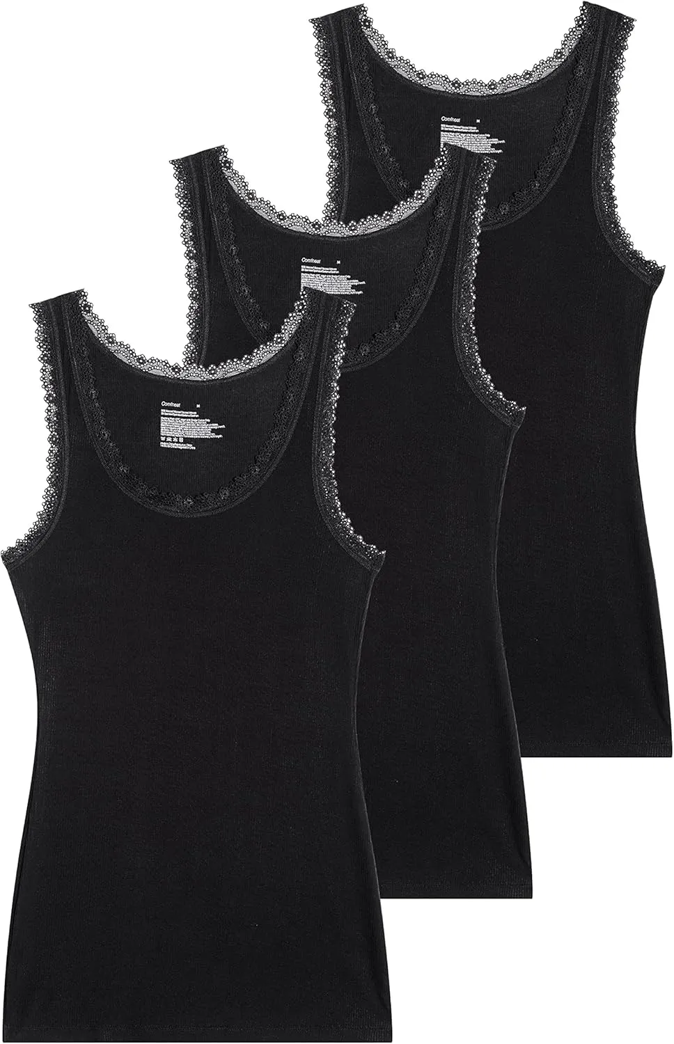 Comfneat Women's 3-Pack Sleepwear Lace Trim Tank Tops Stretchy Undershirts