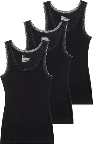 Comfneat Women's 3-Pack Sleepwear Lace Trim Tank Tops Stretchy Undershirts