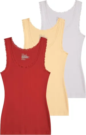 Comfneat Women's 3-Pack Sleepwear Lace Trim Tank Tops Stretchy Undershirts