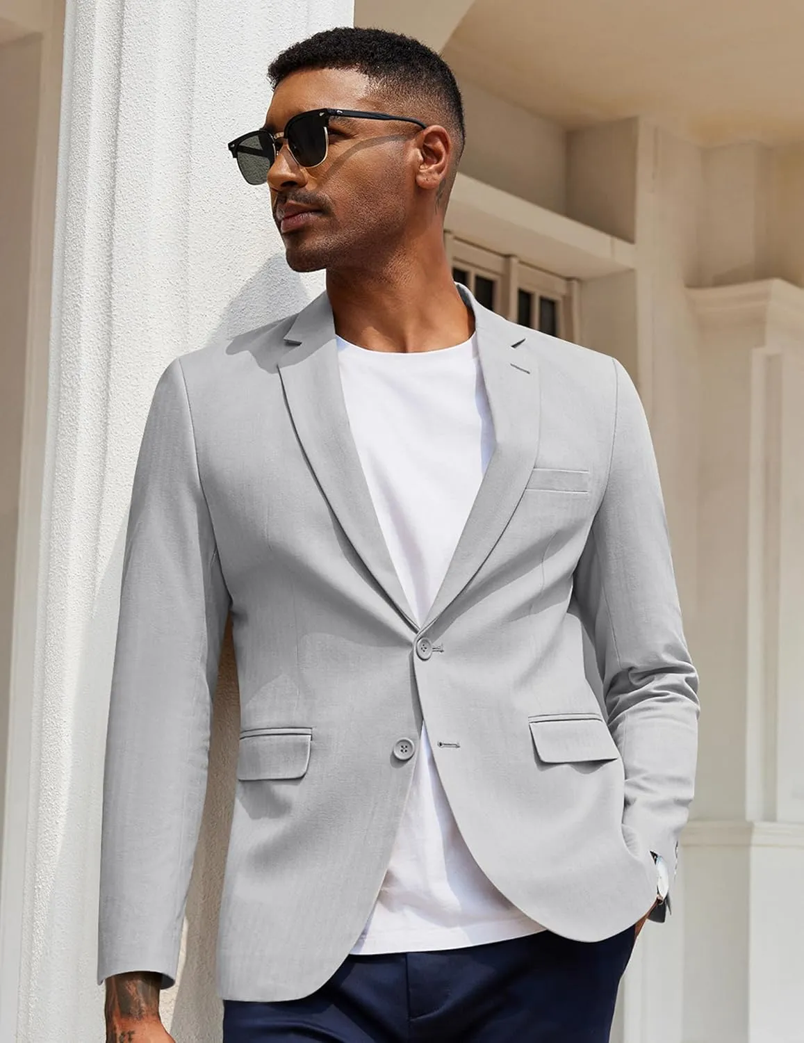 COOFANDY Men's Casual Blazer Slim Fit Herringbone Sport Coats Two Buttons Heavyweight Cotton Suit Jacket