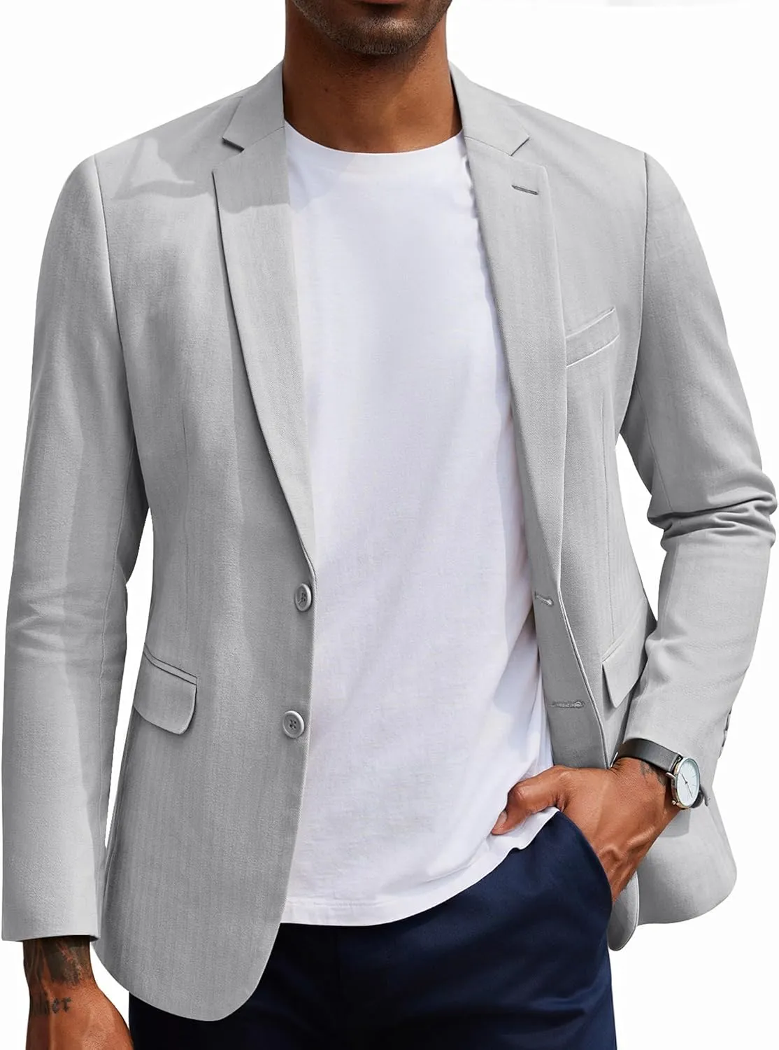 COOFANDY Men's Casual Blazer Slim Fit Herringbone Sport Coats Two Buttons Heavyweight Cotton Suit Jacket