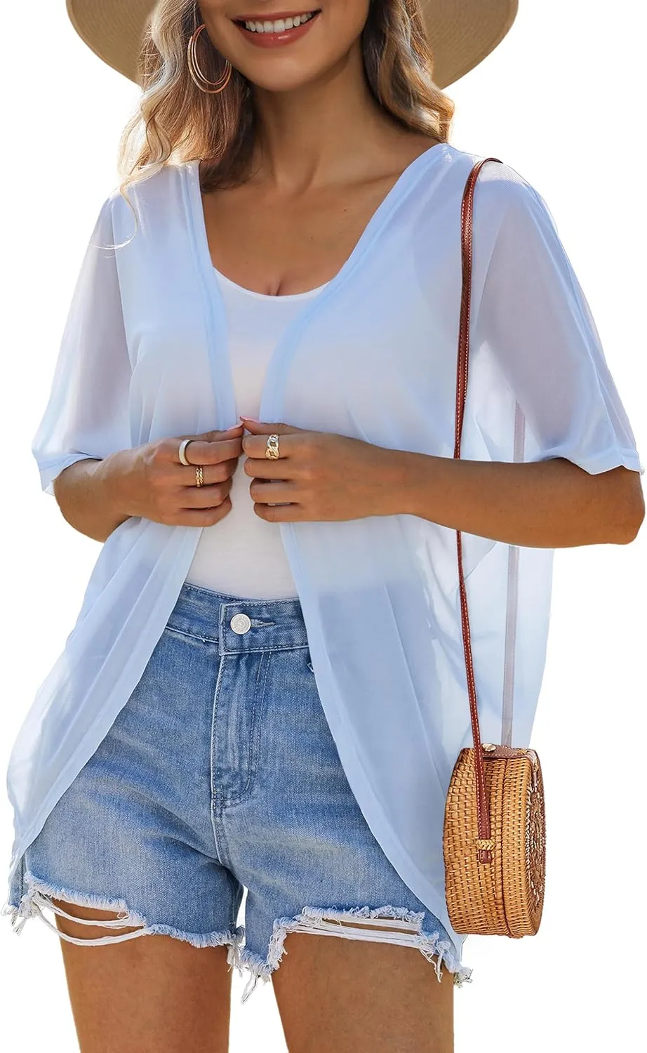 CPOKRTWSO Women's Cardigan Summer Lightweight Casual Short Sleeve Sheer Cardigans for Women Open Front Cover Ups(S-XL)
