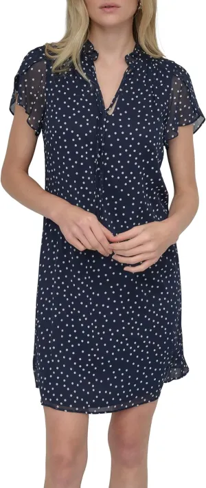 DKNY womens Front Tie Ruffle Neckline Trapeze Dress
