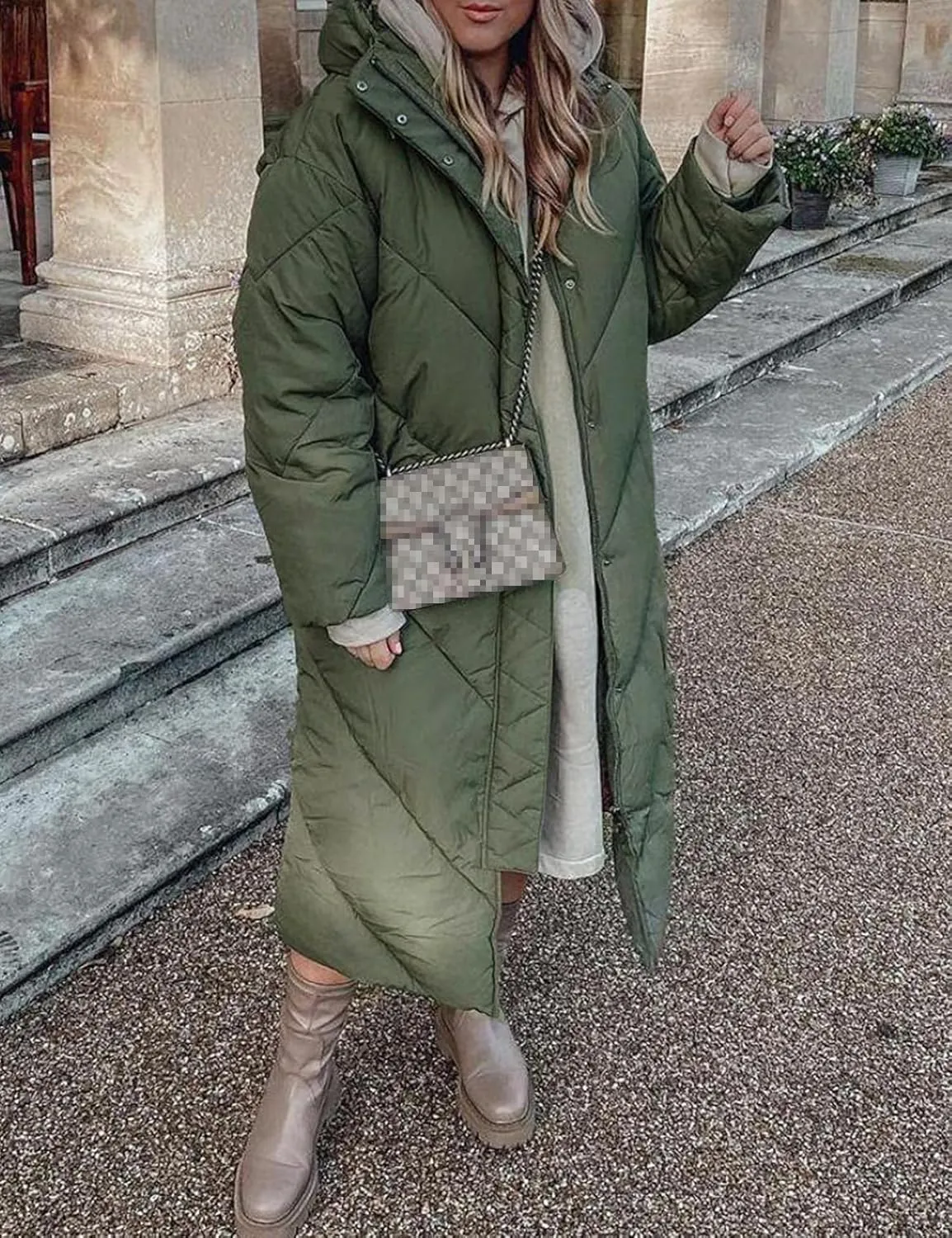 Flygo Womens Long Puffer Coat Long Sleeve Padded Winter Down Coats Hooded Parka Jacket