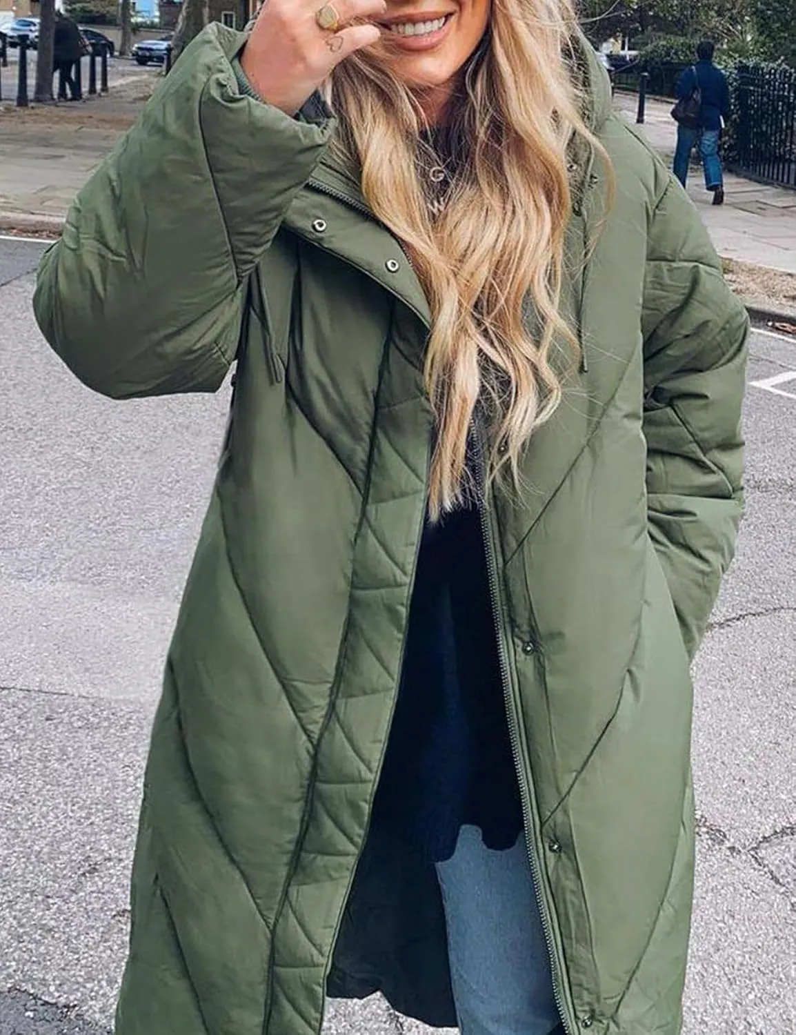 Flygo Womens Long Puffer Coat Long Sleeve Padded Winter Down Coats Hooded Parka Jacket