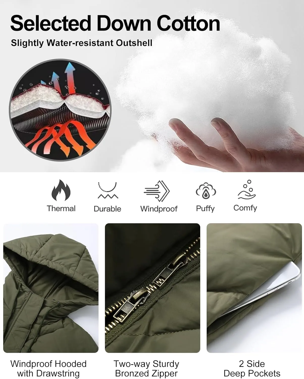 Flygo Womens Long Puffer Coat Long Sleeve Padded Winter Down Coats Hooded Parka Jacket