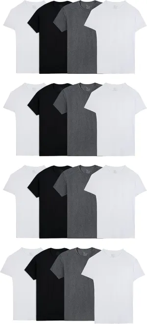 Fruit of the Loom Men's Lightweight Active Cotton Blend Undershirts, Crew - 16 Pack - Black/Grey/White, Large