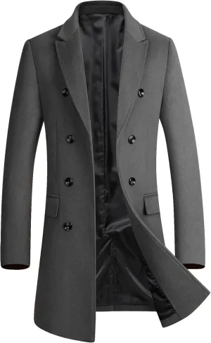 FTCayanz Men's Wool Trench Coat Winter Slim Fit Business Top Coat Single Breasted Overcoat