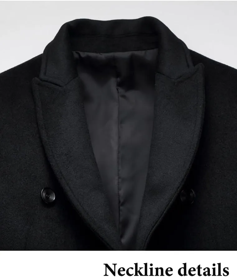 FTCayanz Men's Wool Trench Coat Winter Slim Fit Business Top Coat Single Breasted Overcoat