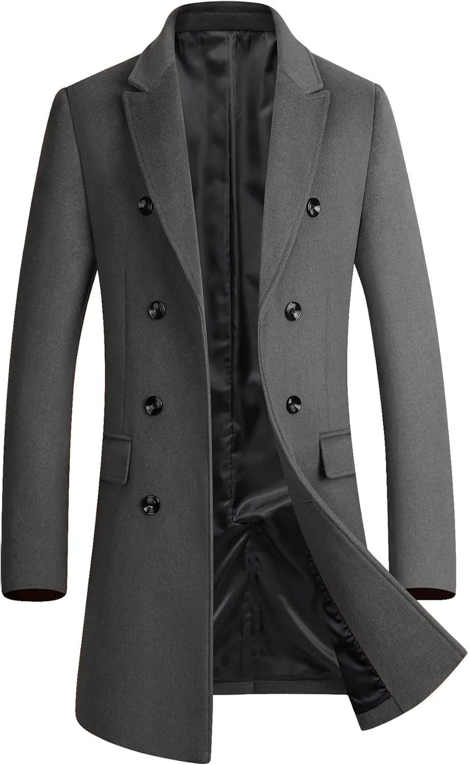 FTCayanz Men's Wool Trench Coat Winter Slim Fit Business Top Coat Single Breasted Overcoat