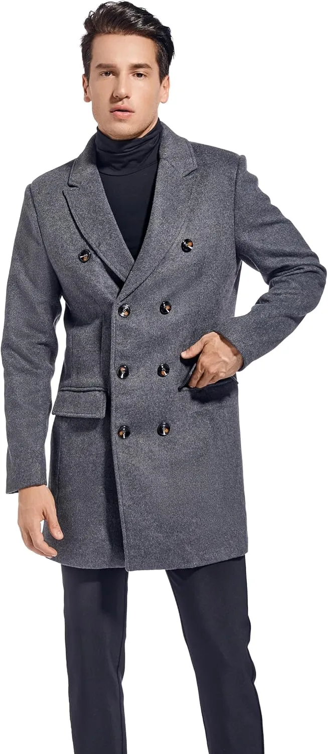 FTCayanz Men's Wool Trench Coat Winter Slim Fit Business Top Coat Single Breasted Overcoat