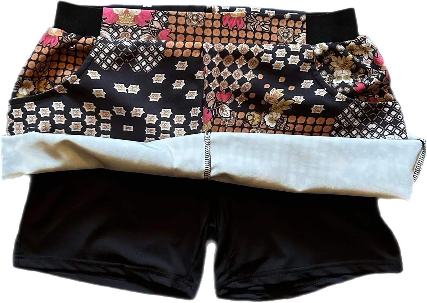 Golf Bottom for Women - Coral Skort - Coral Black Brown Unique Pattern Mix and Match