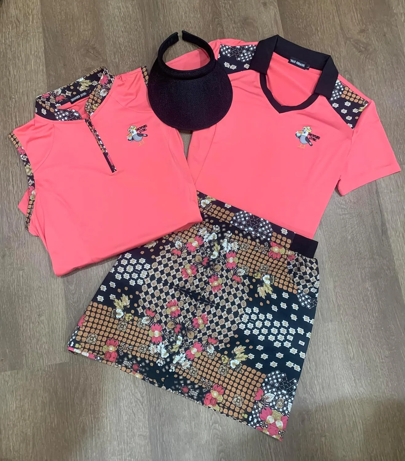Golf Bottom for Women - Coral Skort - Coral Black Brown Unique Pattern Mix and Match