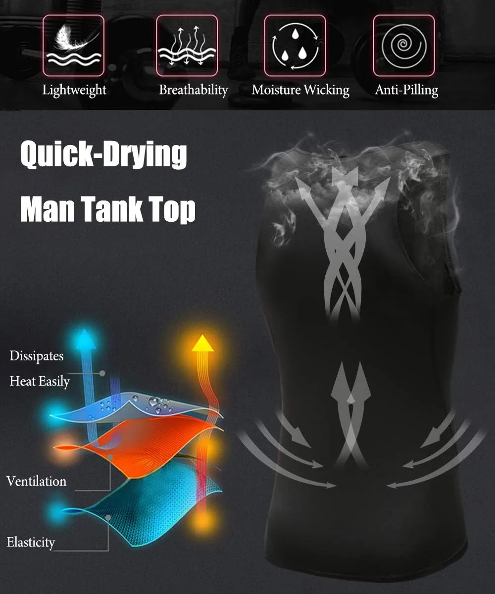 HIBETY Men's 3 or 5 Pack Sleeveless Compression Tank Top, Base Layer Cool Dry Compression Shirts Muscle Gym Tank Tops