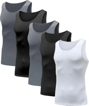 HIBETY Men's 3 or 5 Pack Sleeveless Compression Tank Top, Base Layer Cool Dry Compression Shirts Muscle Gym Tank Tops