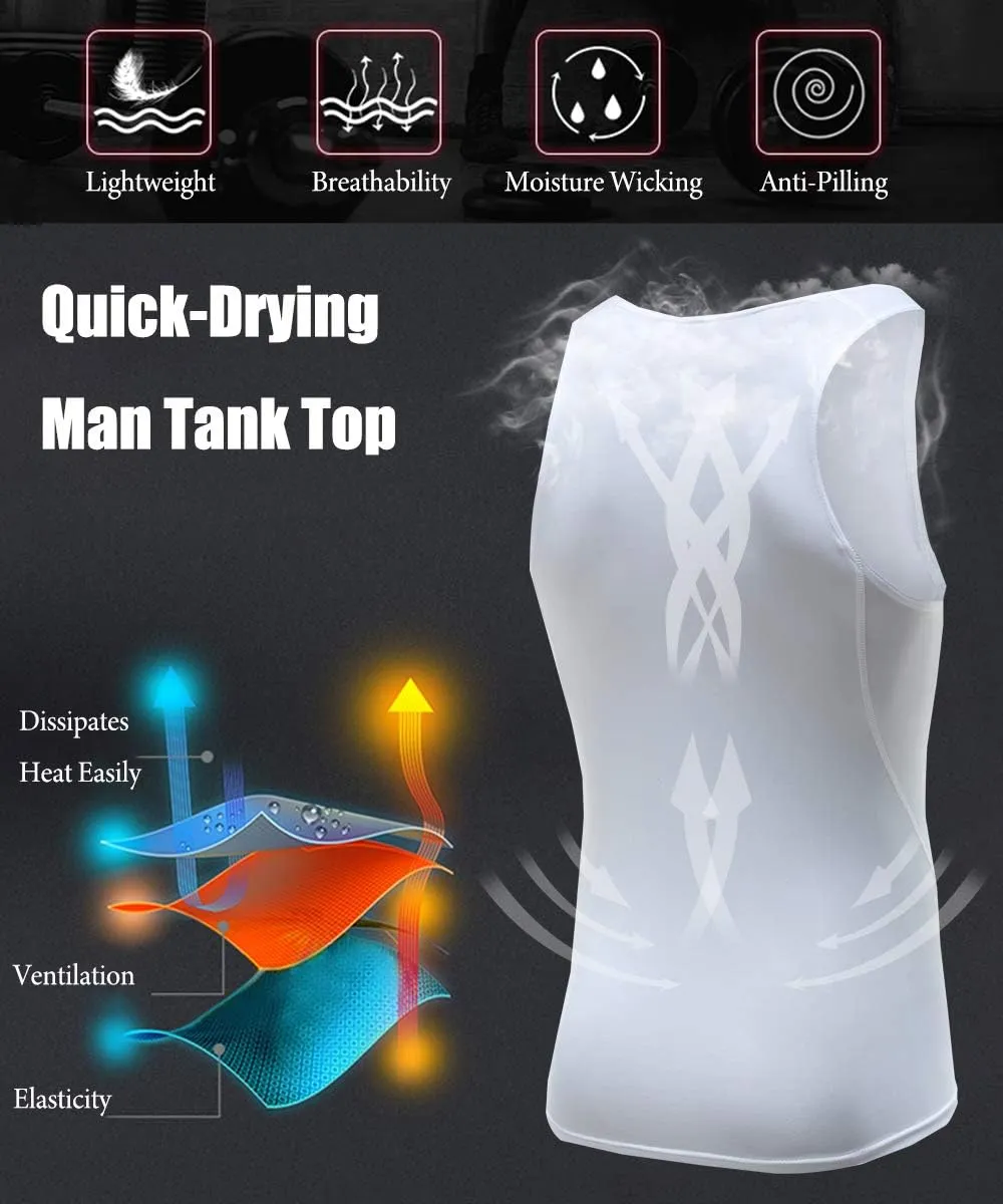 HIBETY Men's 3 or 5 Pack Sleeveless Compression Tank Top, Base Layer Cool Dry Compression Shirts Muscle Gym Tank Tops