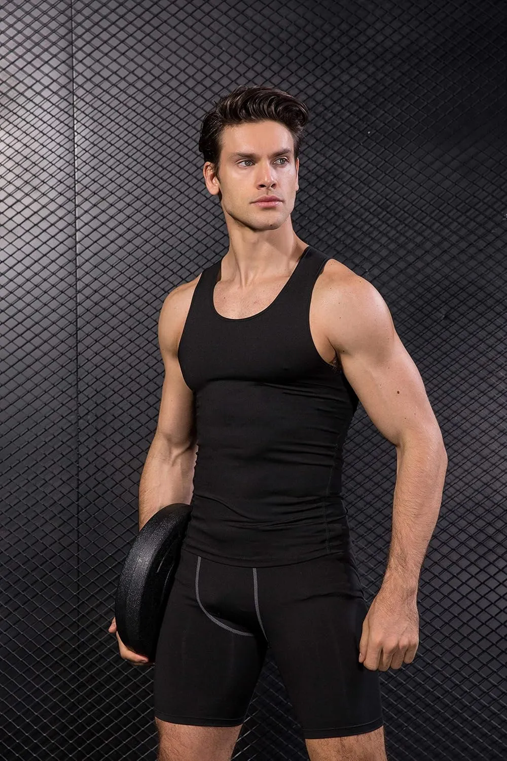HIBETY Men's 3 or 5 Pack Sleeveless Compression Tank Top, Base Layer Cool Dry Compression Shirts Muscle Gym Tank Tops