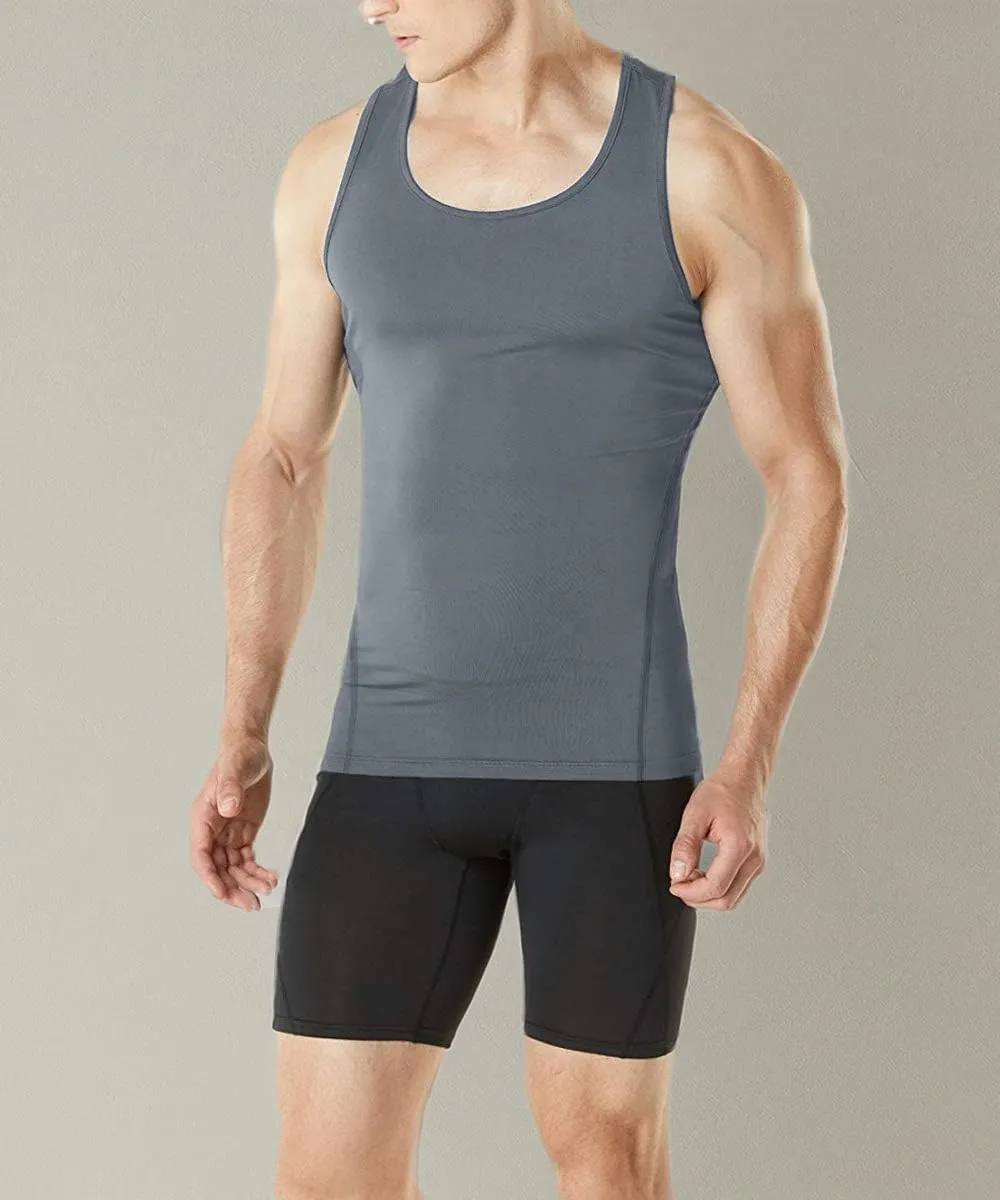 HIBETY Men's 3 or 5 Pack Sleeveless Compression Tank Top, Base Layer Cool Dry Compression Shirts Muscle Gym Tank Tops