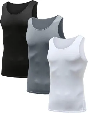 HIBETY Men's 3 or 5 Pack Sleeveless Compression Tank Top, Base Layer Cool Dry Compression Shirts Muscle Gym Tank Tops