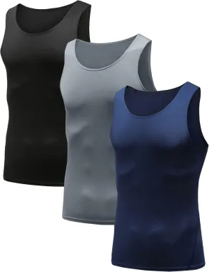 HIBETY Men's 3 or 5 Pack Sleeveless Compression Tank Top, Base Layer Cool Dry Compression Shirts Muscle Gym Tank Tops
