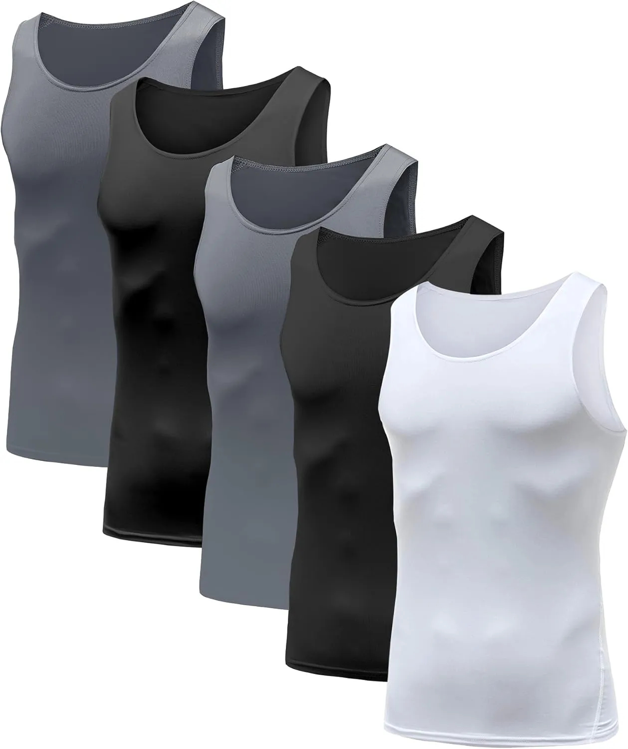 HIBETY Men's 3 or 5 Pack Sleeveless Compression Tank Top, Base Layer Cool Dry Compression Shirts Muscle Gym Tank Tops