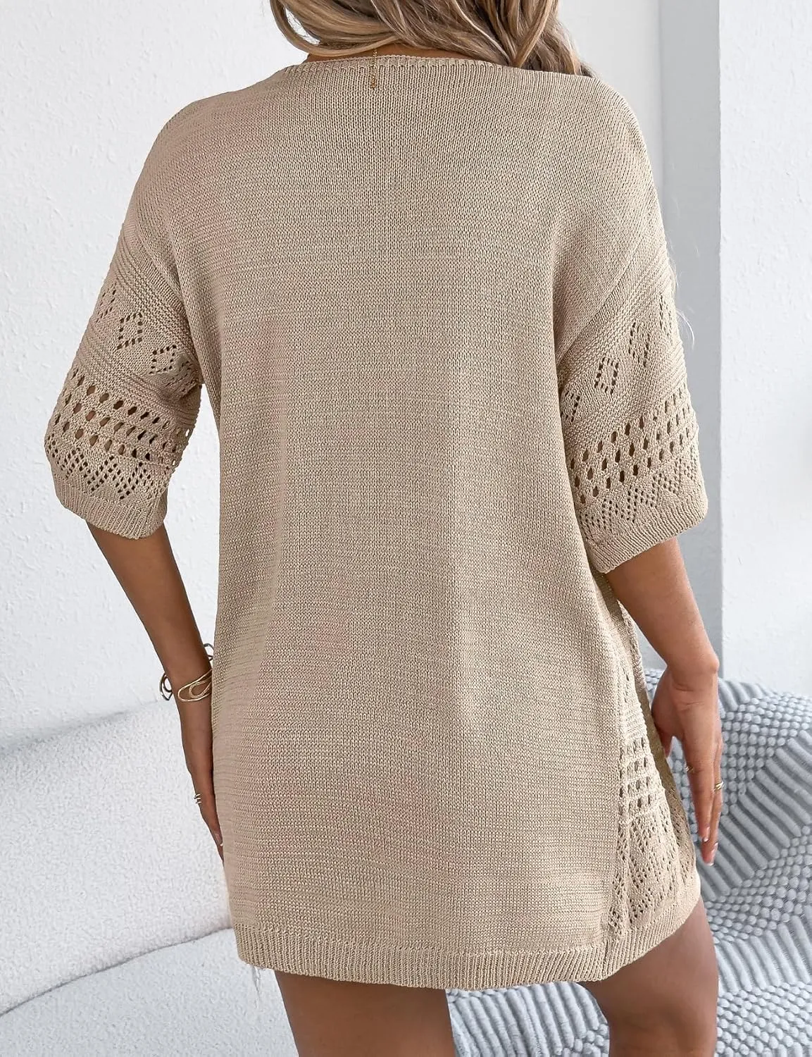IDEALSANXUN Crochet Cardigans for Women Summer Casual Lightweight Short Sleeve Cardigan Sweaters Knit Tops