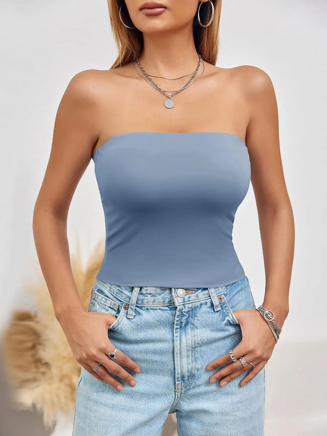 Imily Bela Womens Summer Tube Tops Strapless No Pad Clubwear Y2K Going Out Stretchy Basic Casual Cami Tops