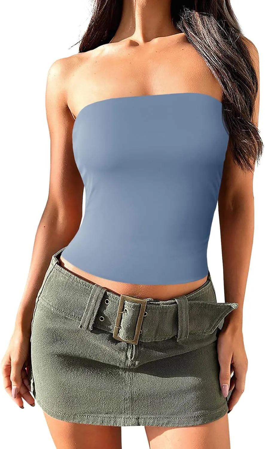 Imily Bela Womens Summer Tube Tops Strapless No Pad Clubwear Y2K Going Out Stretchy Basic Casual Cami Tops