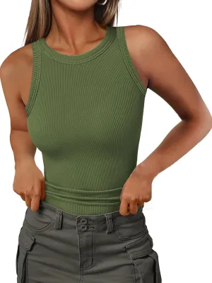 Jar of Love Womens Sleeveless Racerback Crew Neck Casual Ribbed Fitted Summer Tank Top Camisole
